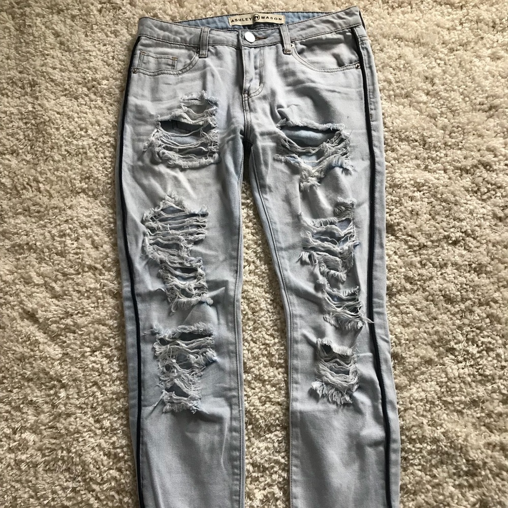 Distressed denim jeans